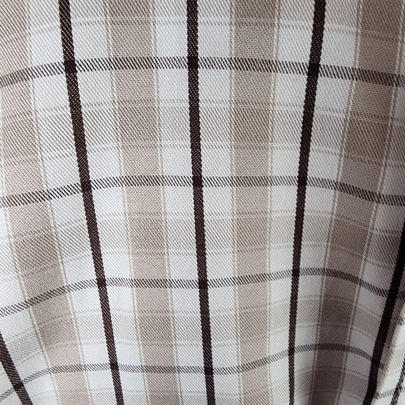 Michael Michael Kors Button Front Dress Shirt Plaid Tan Black White Size 17 1/2 - Picture 8 of 12